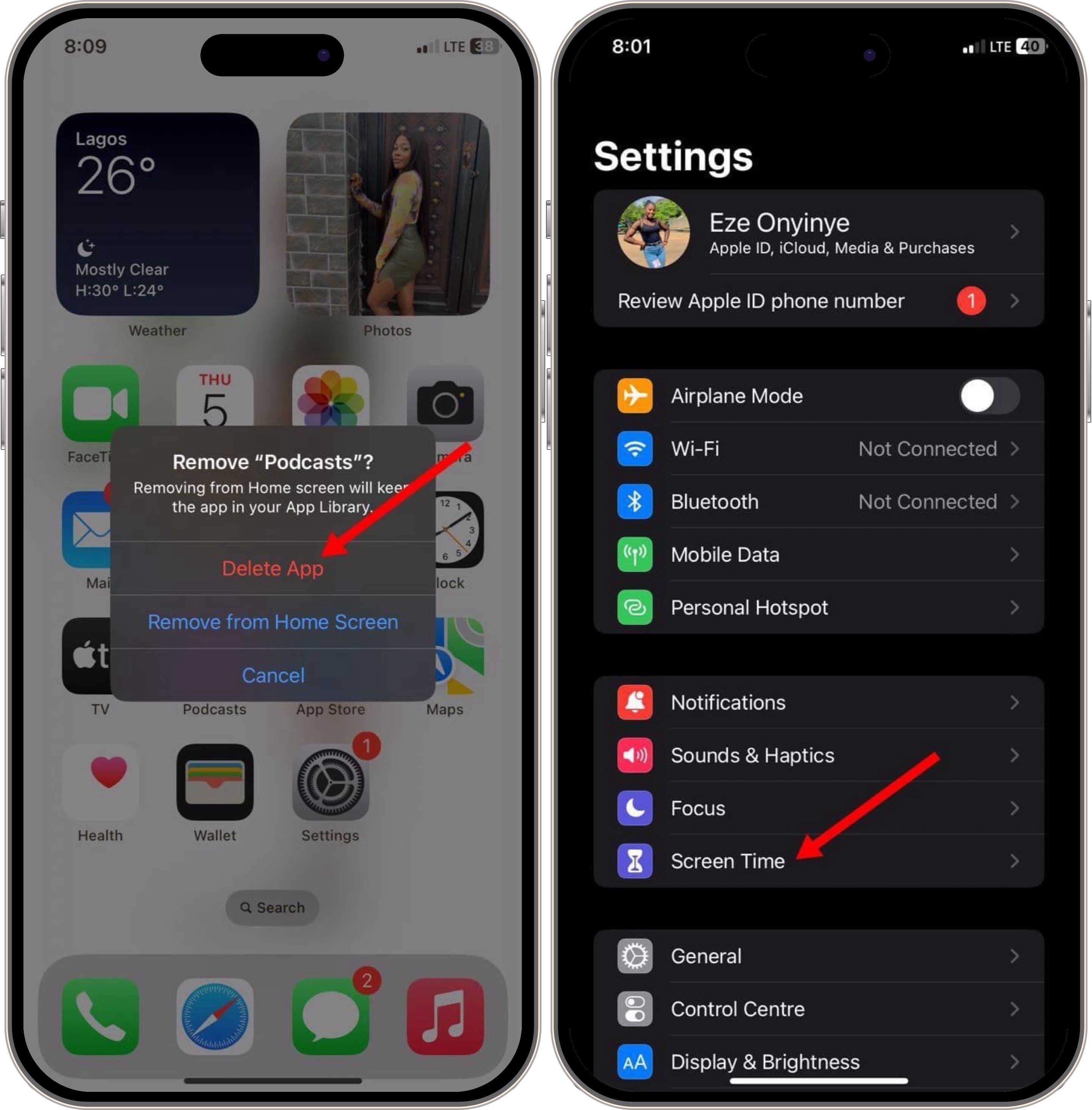 iPhone screen time setting