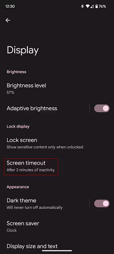 increase lock screen time on android