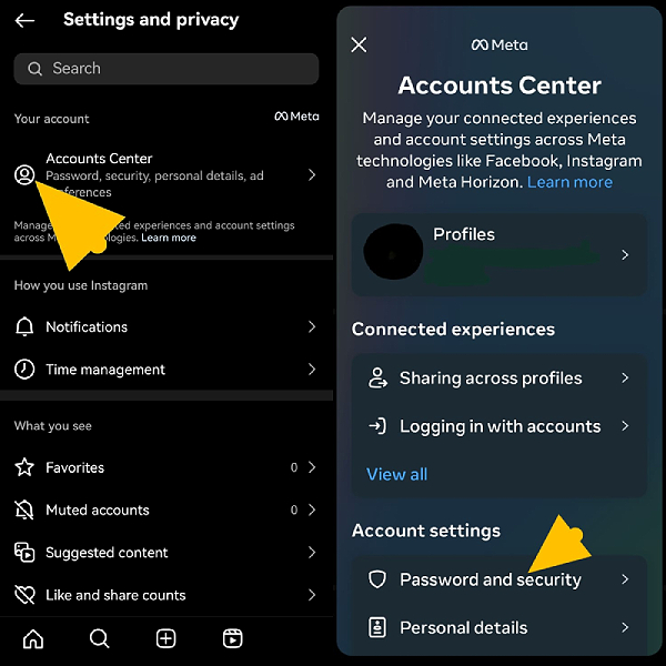 Instagram password and security settings