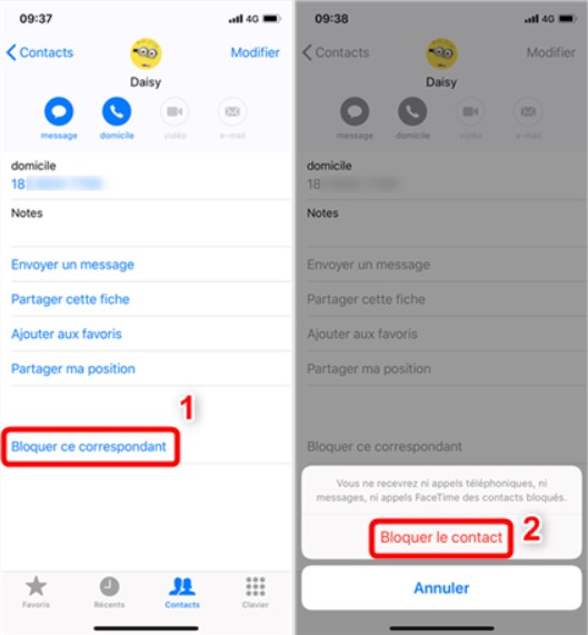 Bloquer contact sur iMessages iPhone