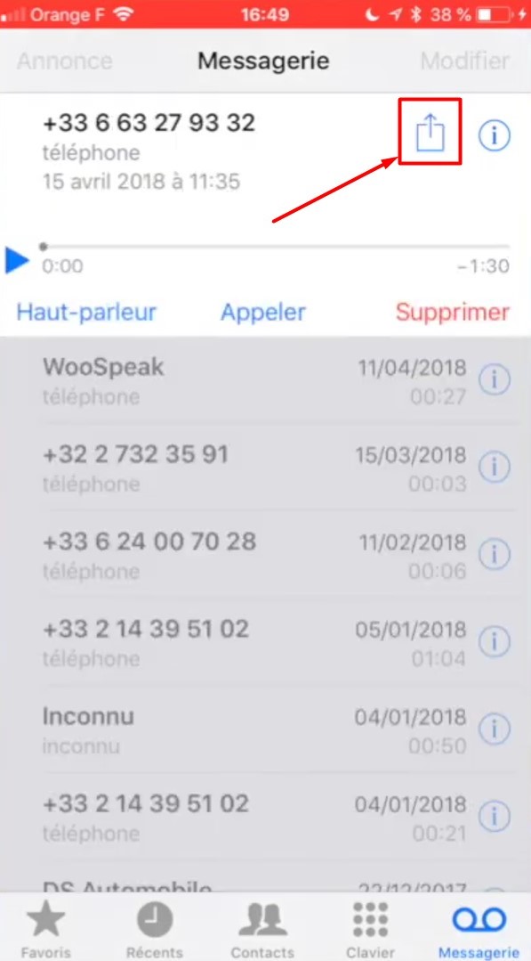 Icône de partage de messages vocal iPhone