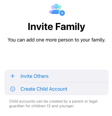 Options d'invitation de famille sur iPhone