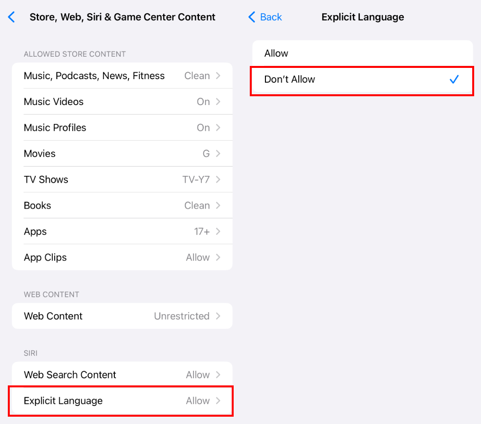 iPhone Siri explicit language settings