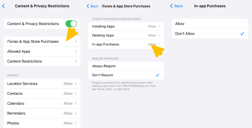 how to turn off in app purchases on iPhone