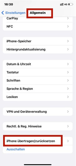 iPhone übertragen/zurücksetzen