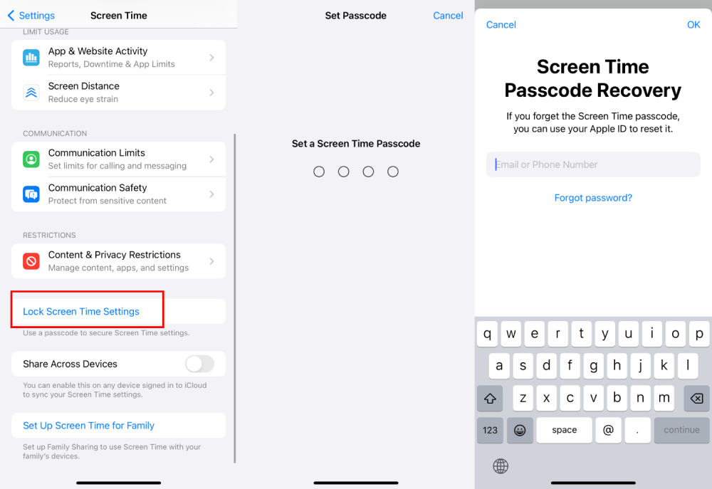 lock screen time settings on iPhone