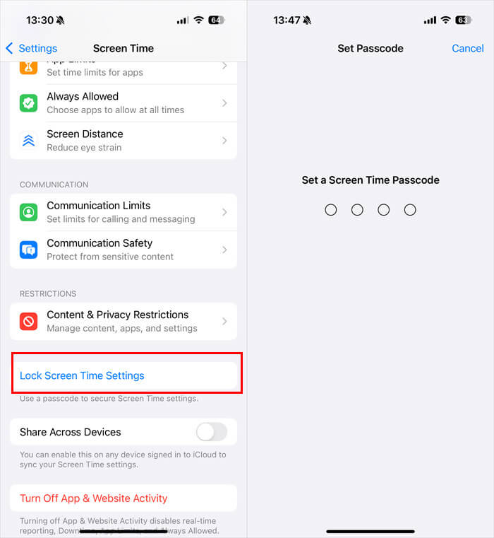 Tiempo de pantalla de bloqueo en iPhone