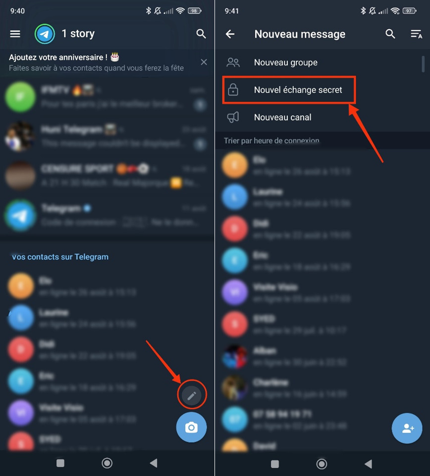 Nouvel échange secret Telegram