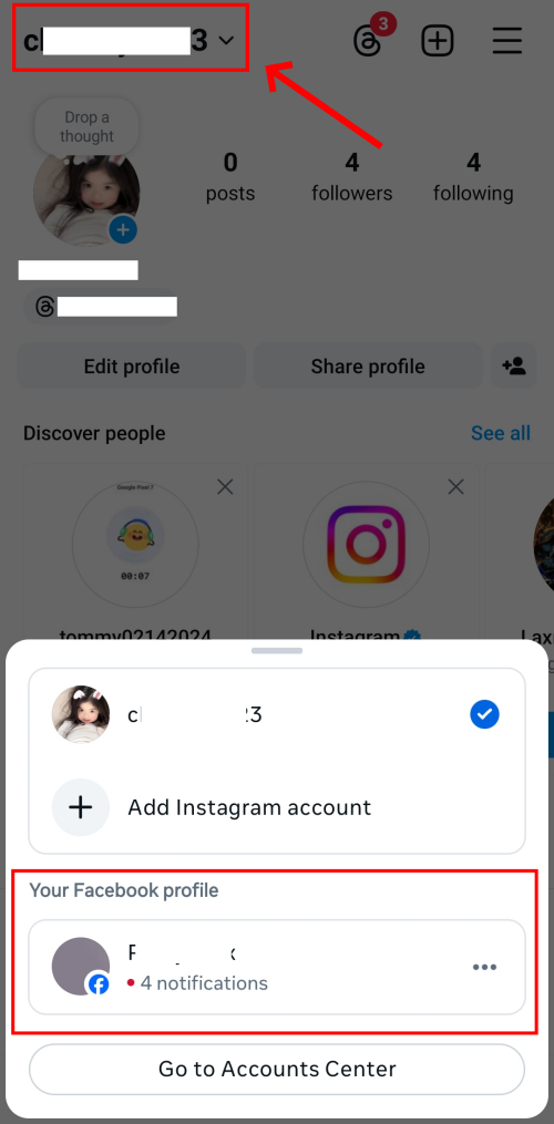 open Facebook from Instagram