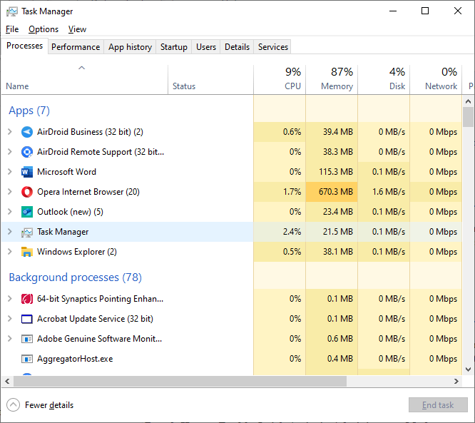 open task manager