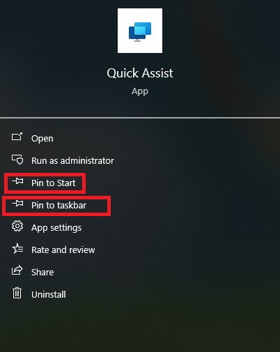 pin Quick Assist to task bar