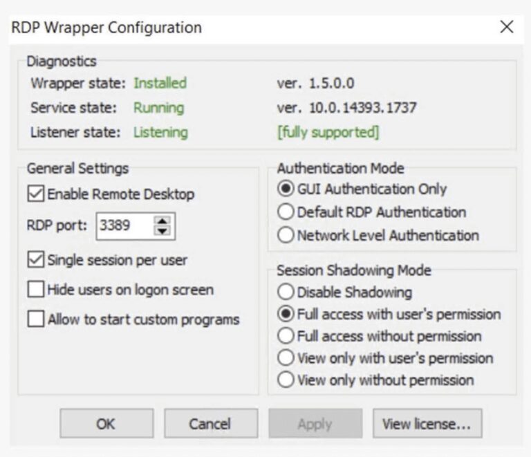 configure rdp wrapper