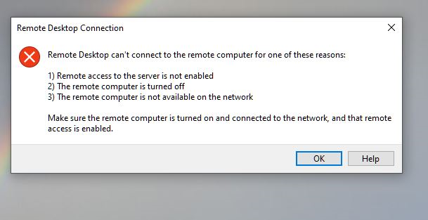 remote desktop can't connect to the remote computer