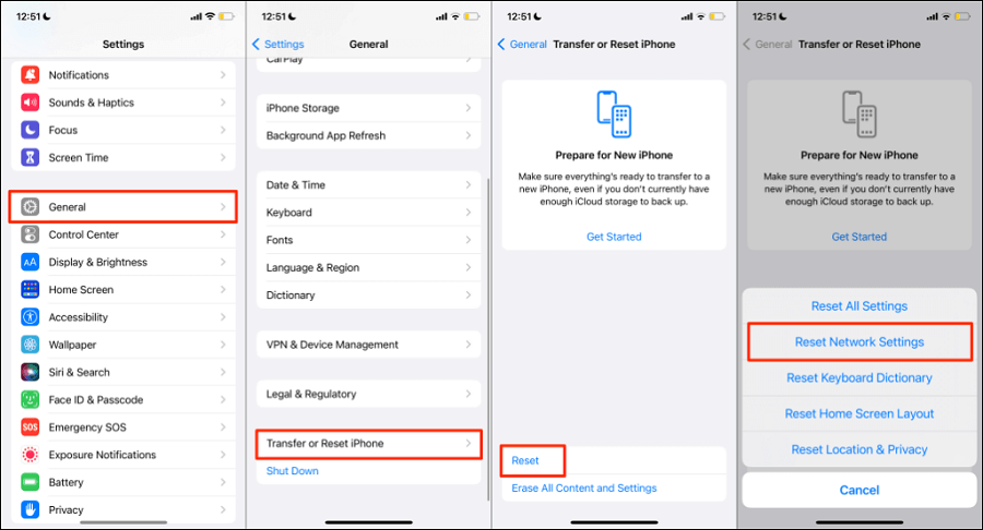 reset network settings iphone