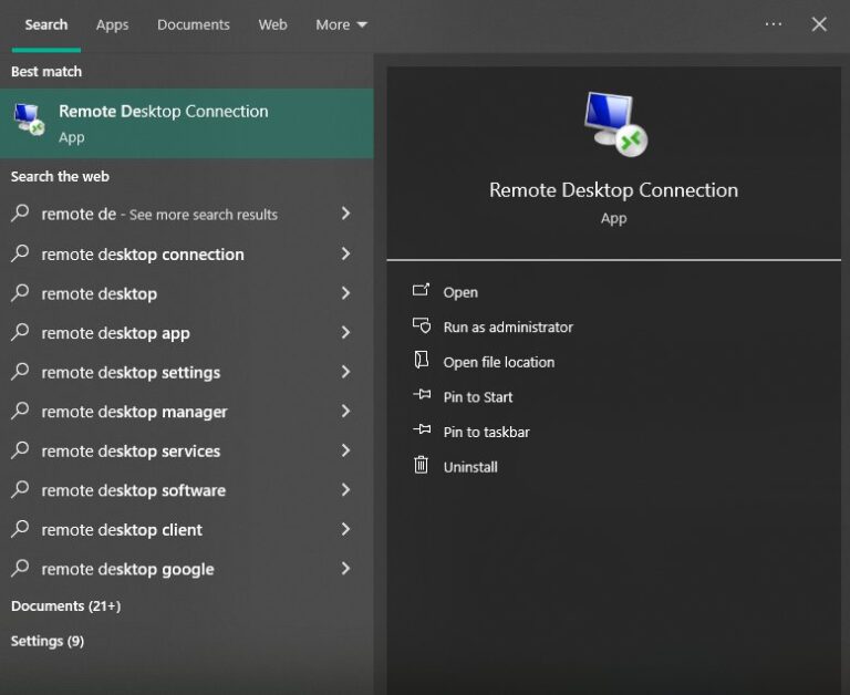 search for remote desktop connection