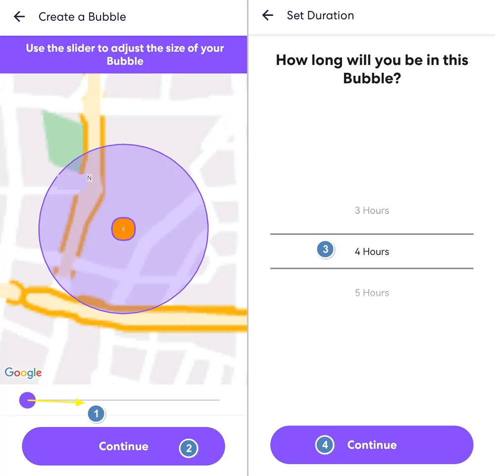 select a zone and period for bubble in Life360