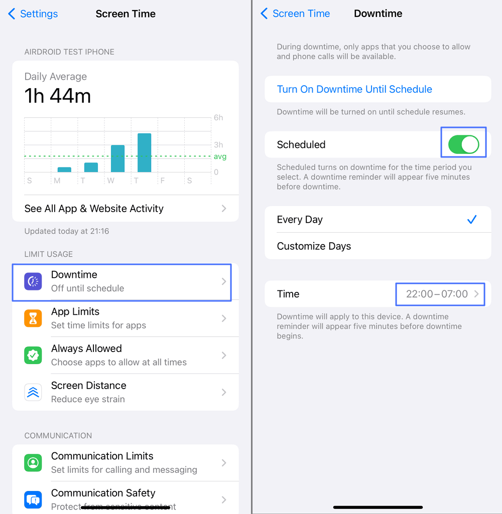 set Downtime on iPhone