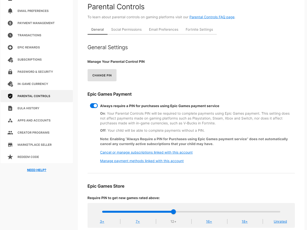 set up parental controls on Epicgames