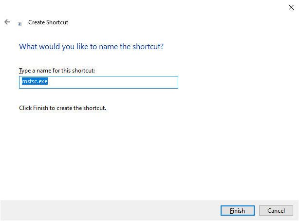 type a name for the shortcut