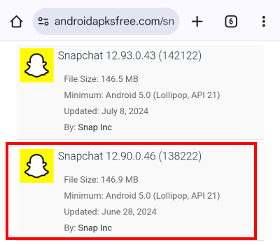 install Snapchat old version app