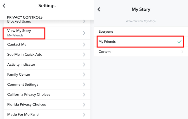 Snapchat set who can view story