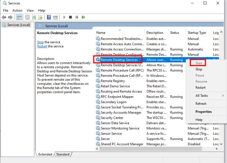 start remote desktop services