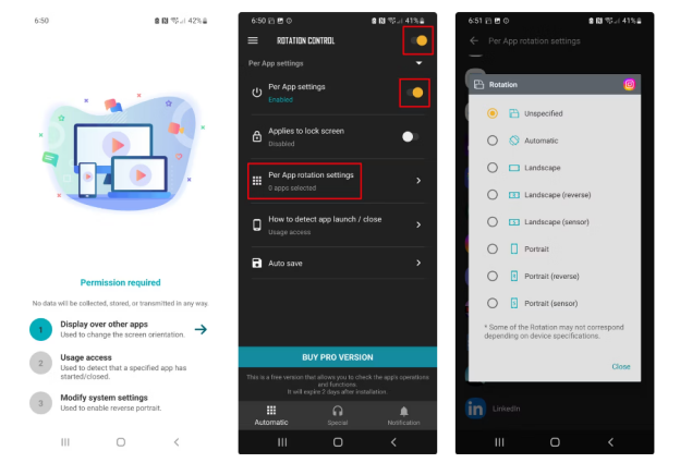 stop phone from rotating for certain apps android