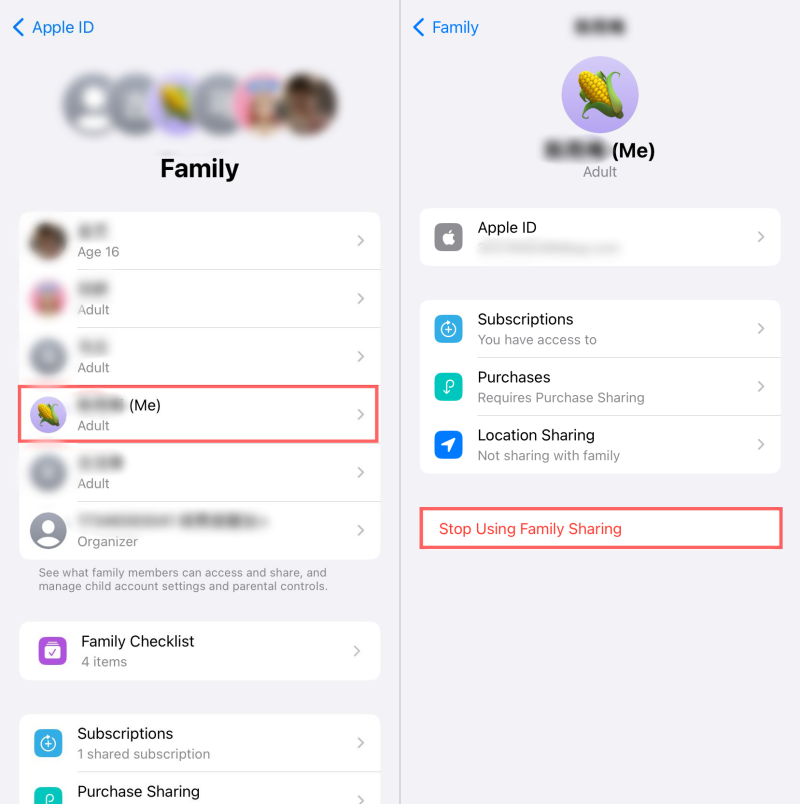 stop using iPhone Family Sharing