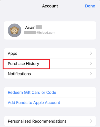 tap Purchase History on App Store