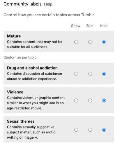 Tumblr content labels