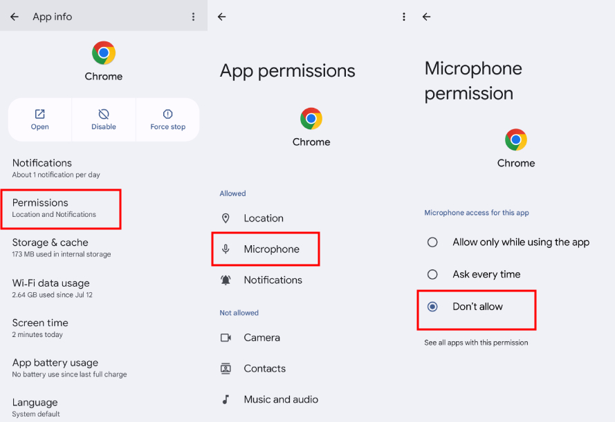 turn off microphone settings on Android phone