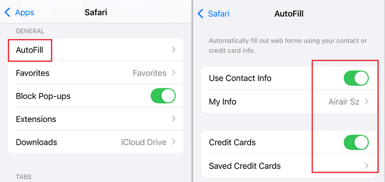 turn off Safari Autofill