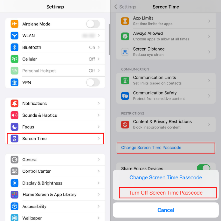 turn off Screen Time passcode
