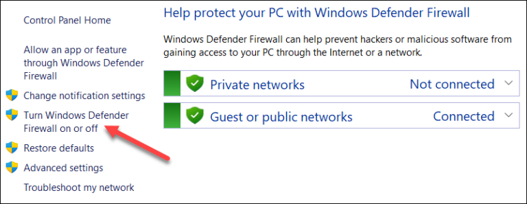 turn windows defender firewall off