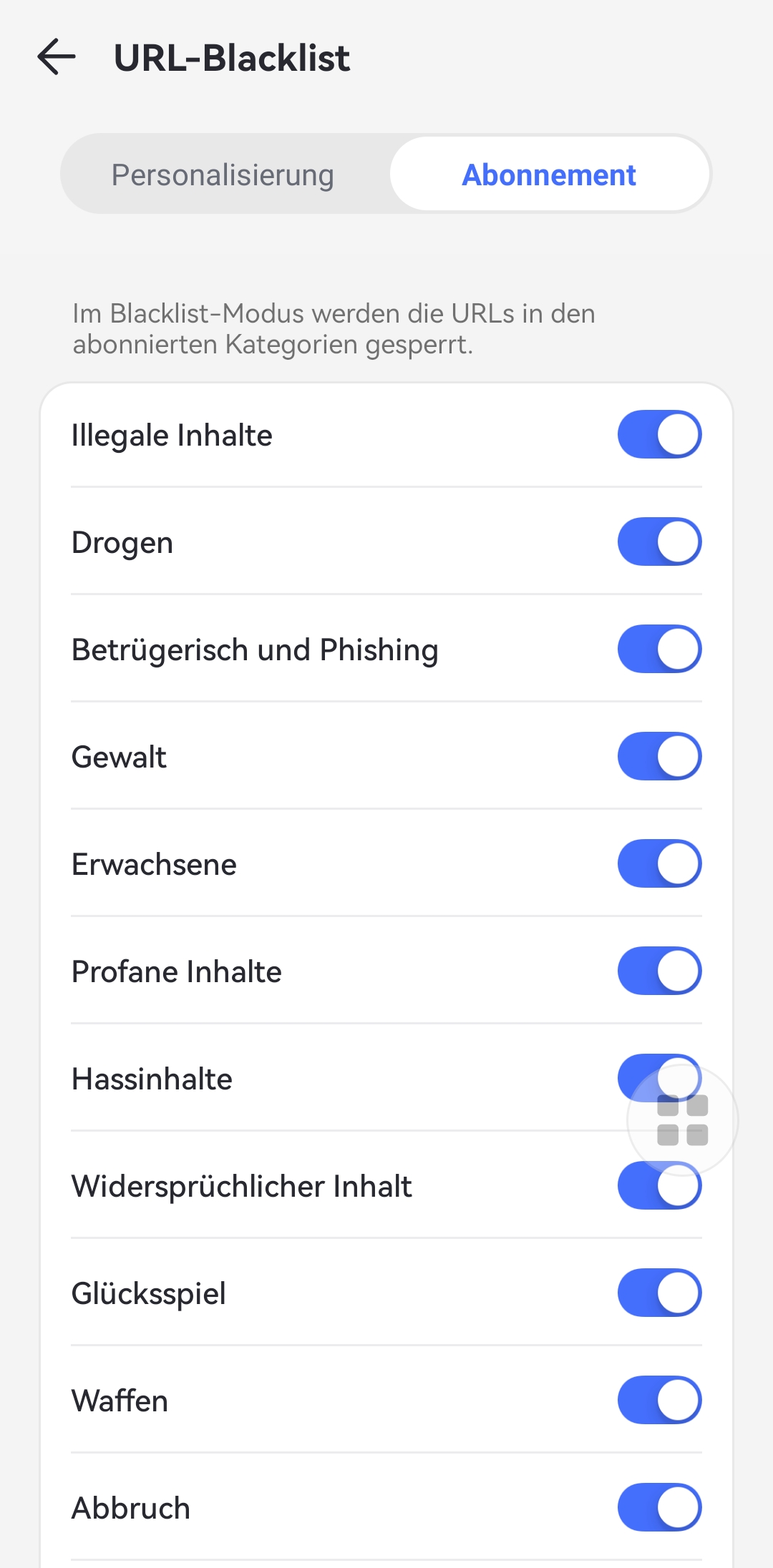 URL zur Blacklist hinzufügen