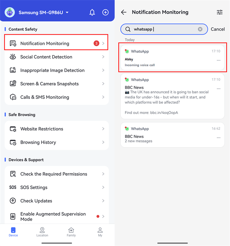WhatsApp call notifications in AirDroid