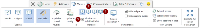 Monitors as individual tabs