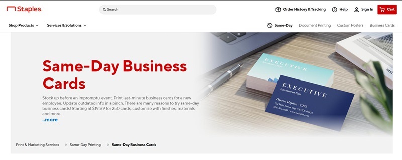 Staples business card website