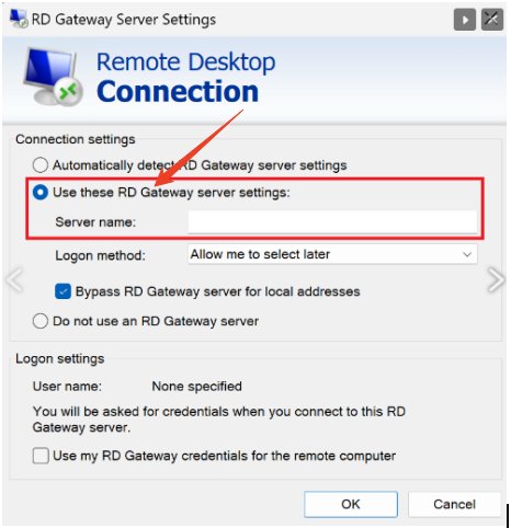 Use these RD Gateway settings