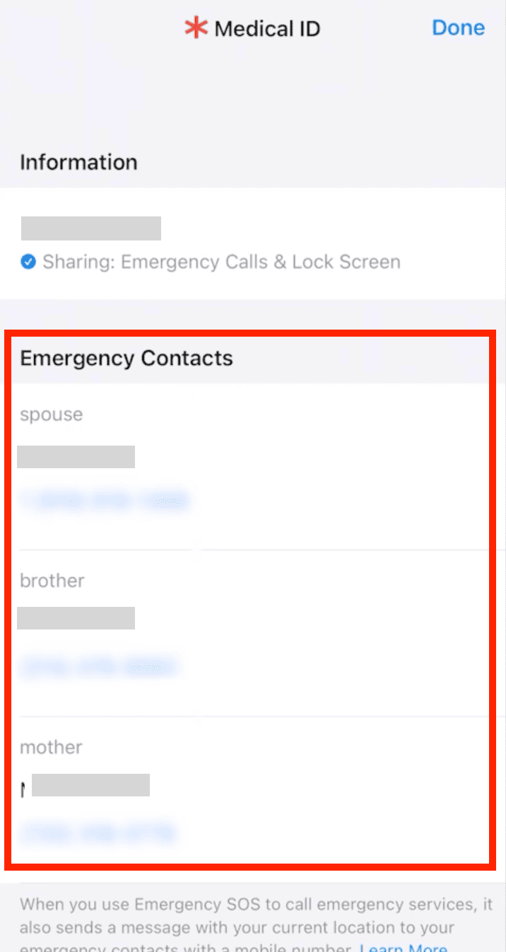 access emergency contacts on a locked iphone step 3