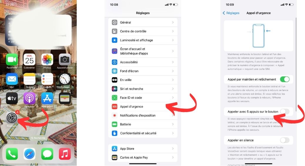 Activer les appels d’urgence (SOS) iPhone