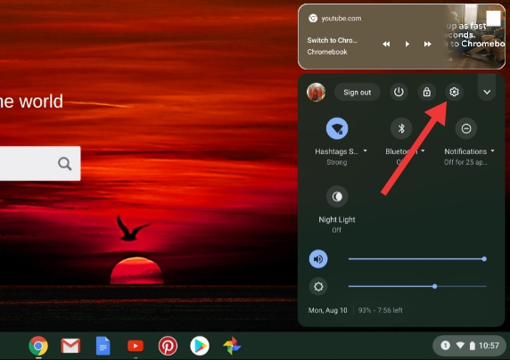 hit the settings button on your chromebook quick setting panel