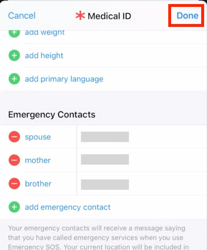 add emergency contact from the health app step 5