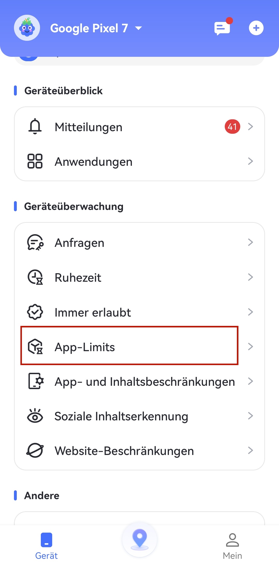 Zeitlimits in AirDroid festlegen