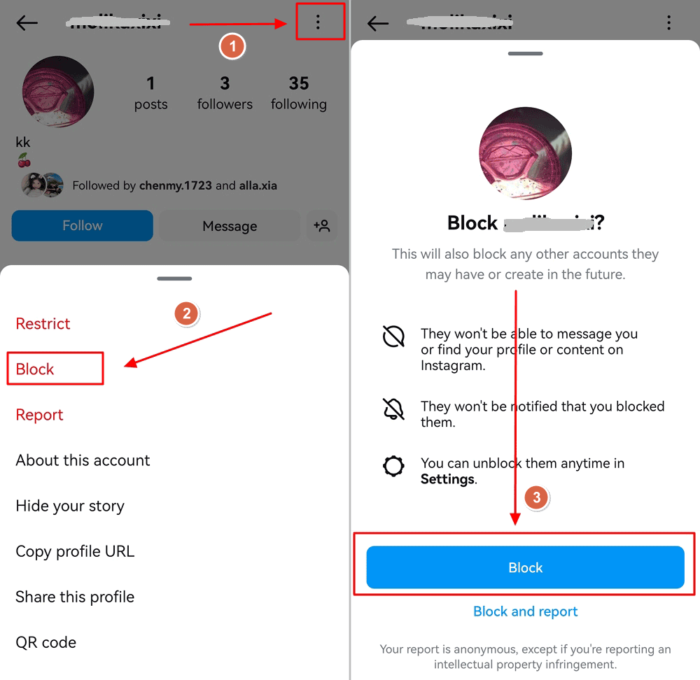 block the user on Instagram after viewing