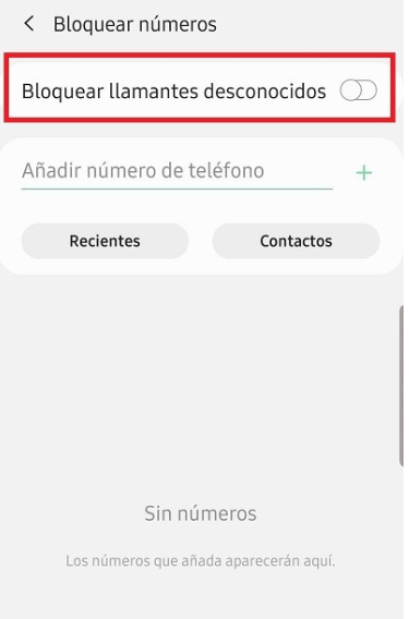 bloquear llamantes desconocidos