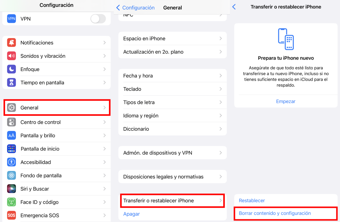 borrar contenido y configuración iphone