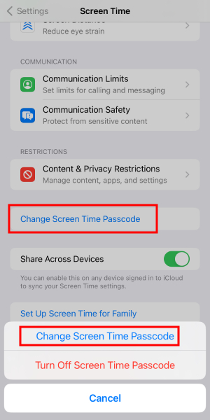 change screen time passcode iPhone