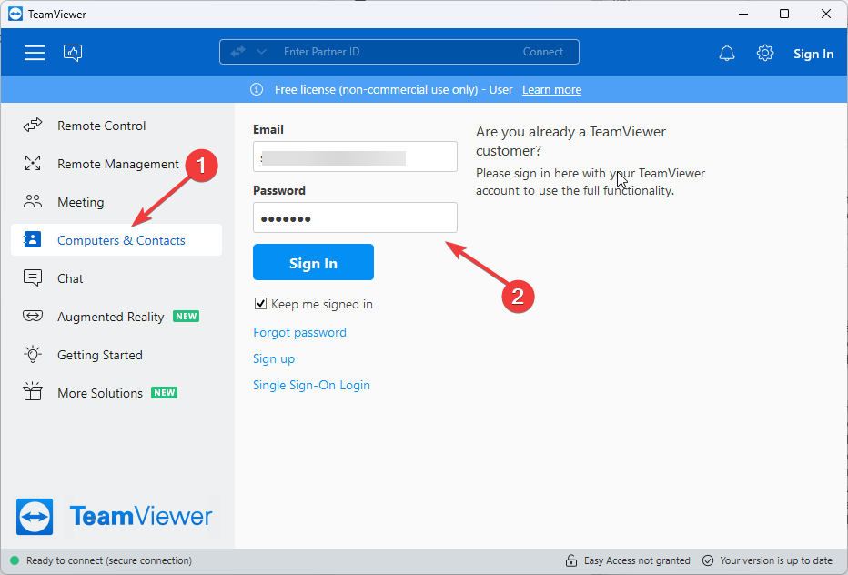 check login credentials teamviewer