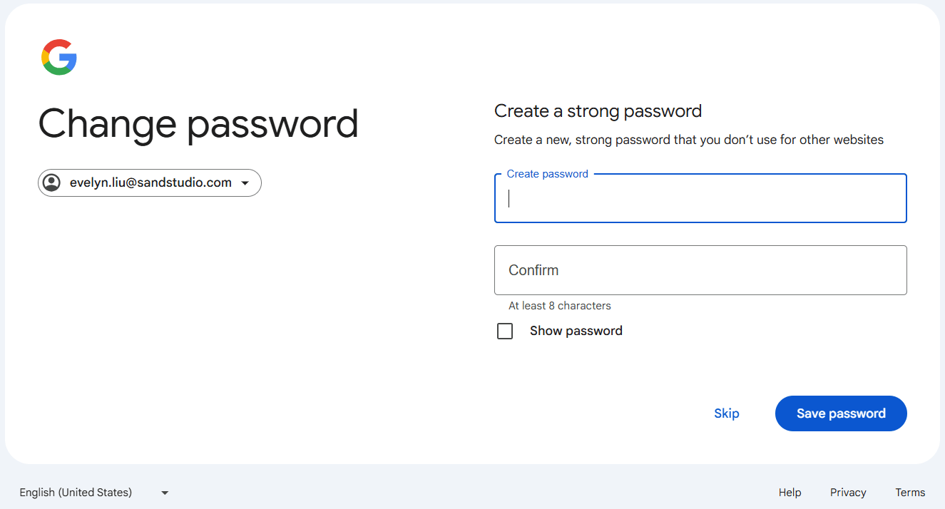 create a strong password and save